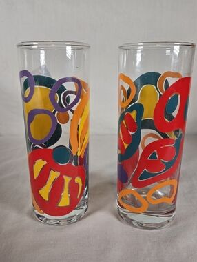 Vintage Highball Amoeba Cocktail Glasses Set of 2 MCM Barware Mid Century Retro